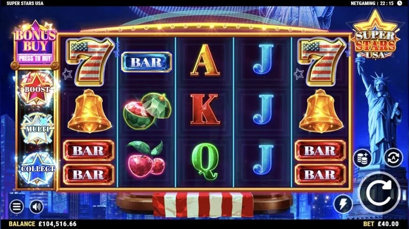 Super Stars USA - main screen with reels
